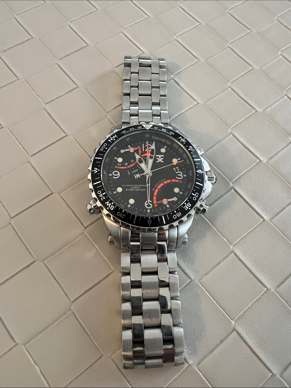 TX Stainless Steel Chronograph Watch with Black Dial
